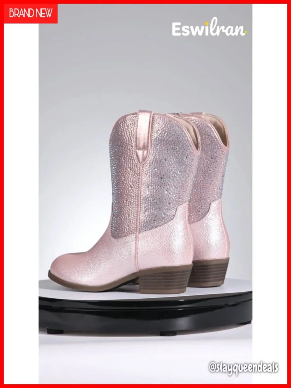 Rhinestone Girls Cowgirl Boots Side Zipper Faux Leather Western Party